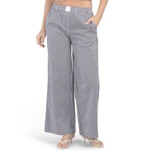 BELLE VERE Off White/navy Printed Wide Leg Pull On Pants